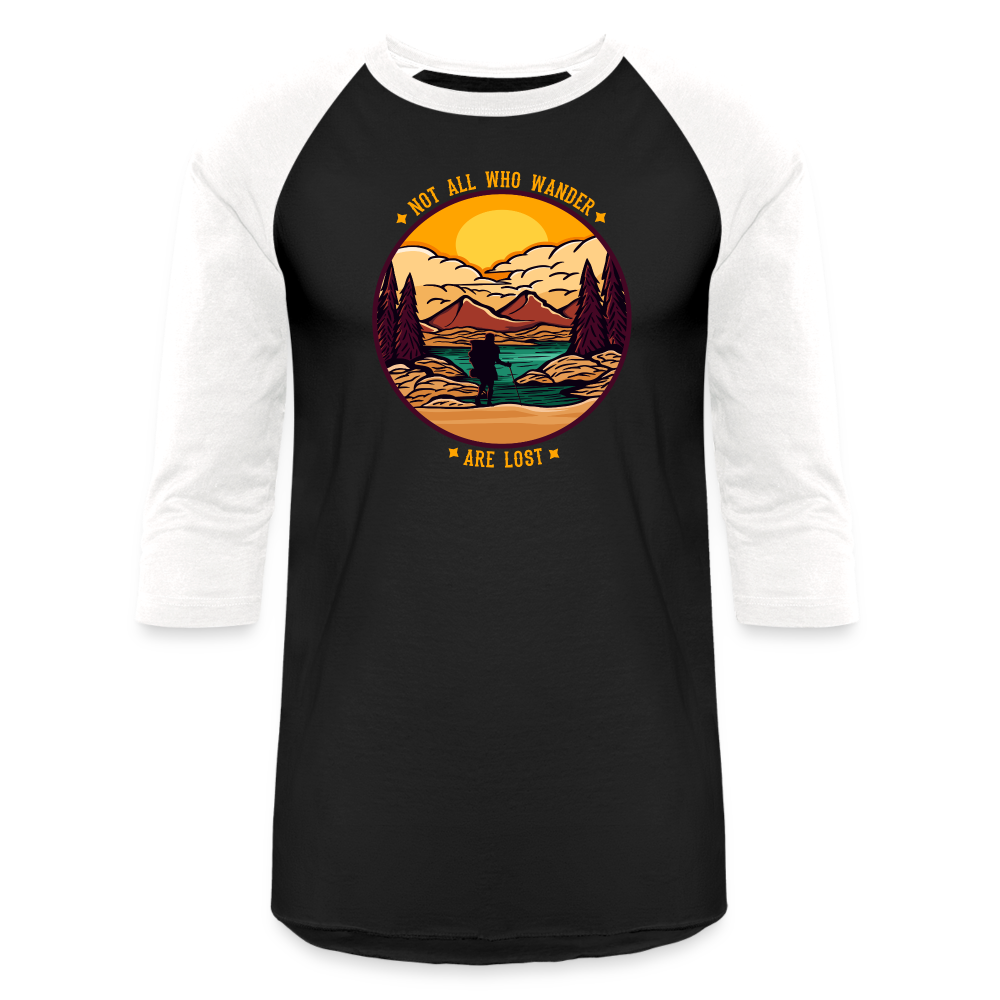 Not All Who Wander Are Lost Baseball T-Shirt - black/white