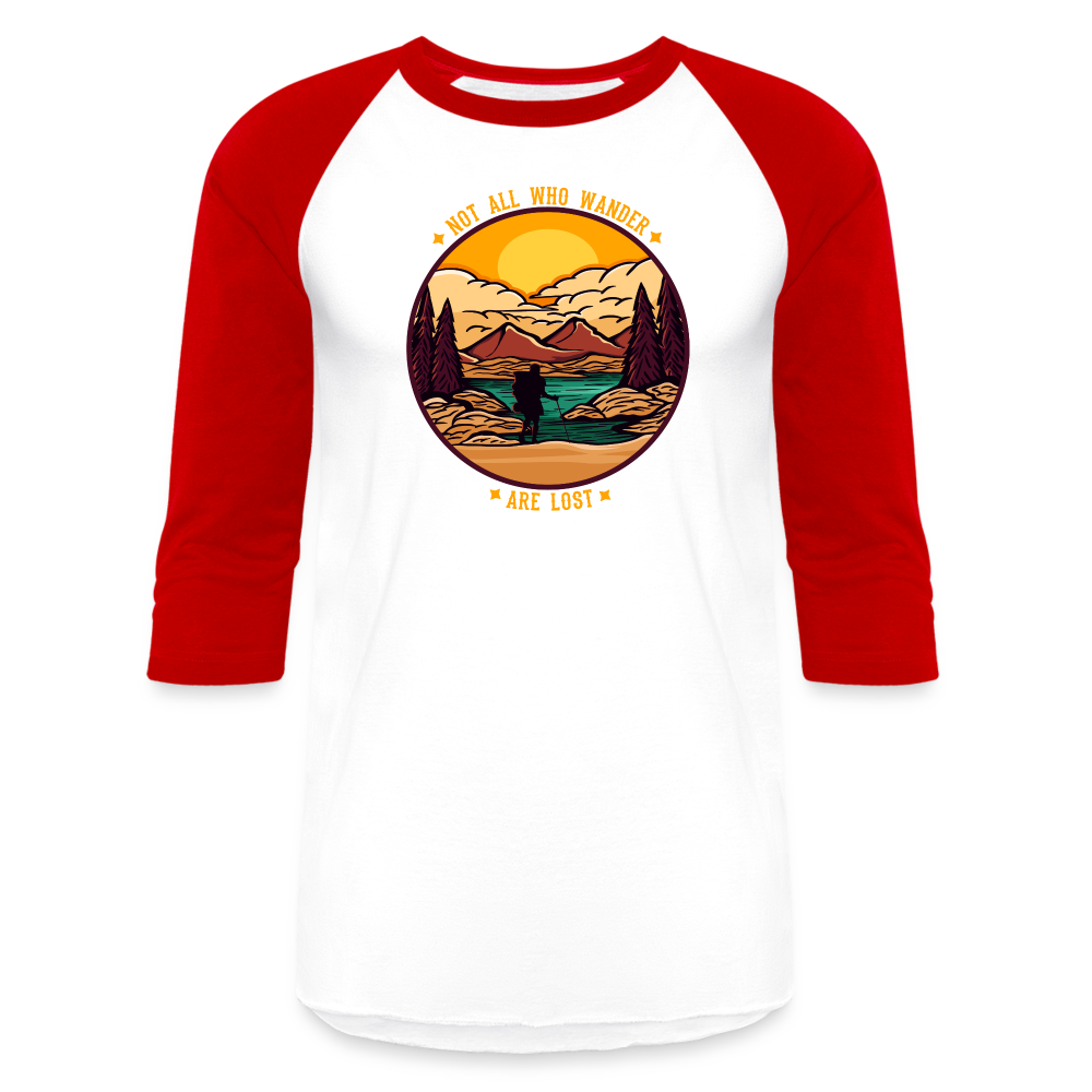 Not All Who Wander Are Lost Baseball T-Shirt - white/red
