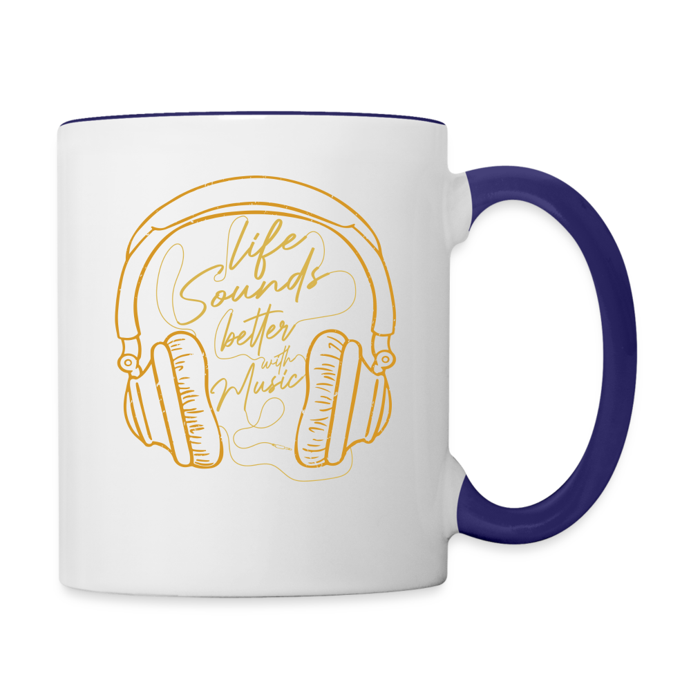 Life Sounds Better With Music Contrast Coffee Mug - white/cobalt blue