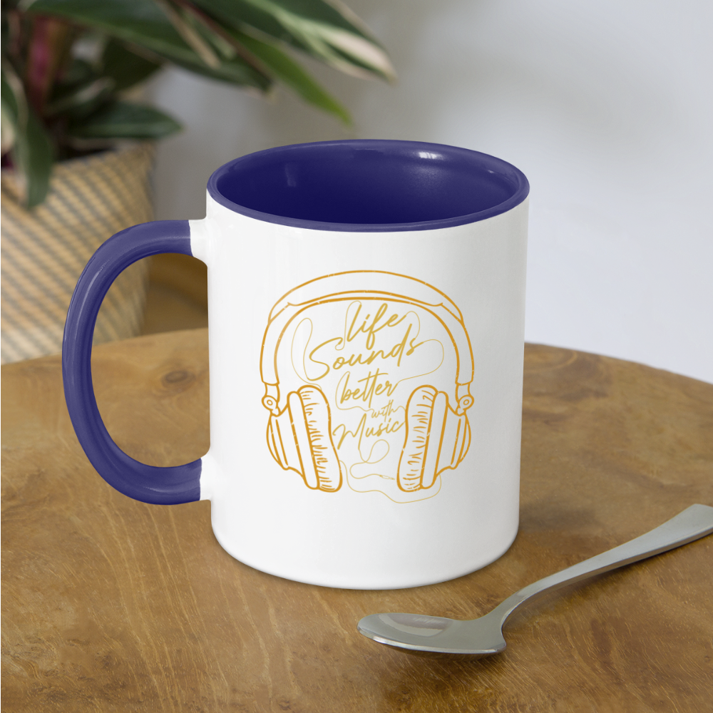 Life Sounds Better With Music Contrast Coffee Mug - white/cobalt blue