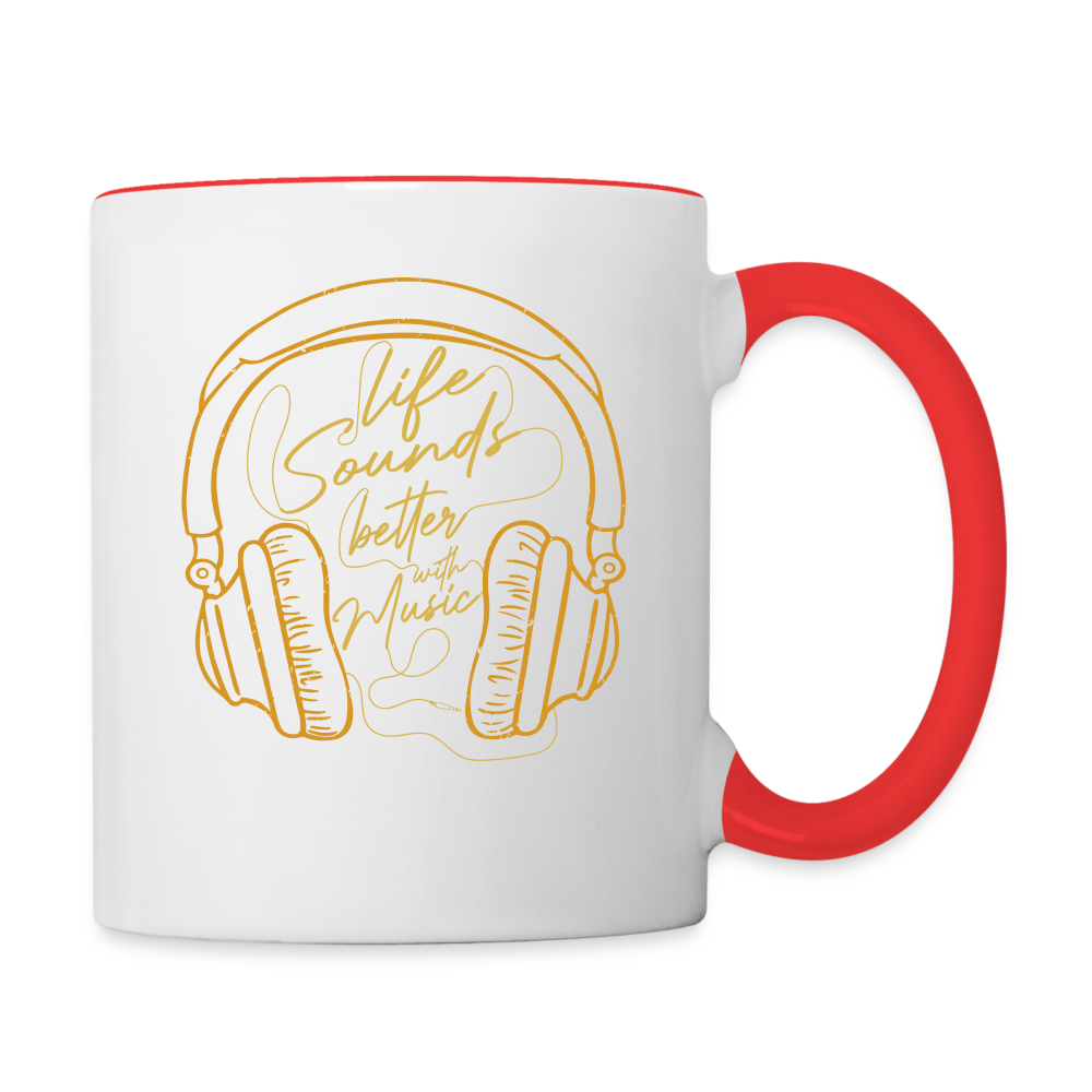 Life Sounds Better With Music Contrast Coffee Mug - white/red