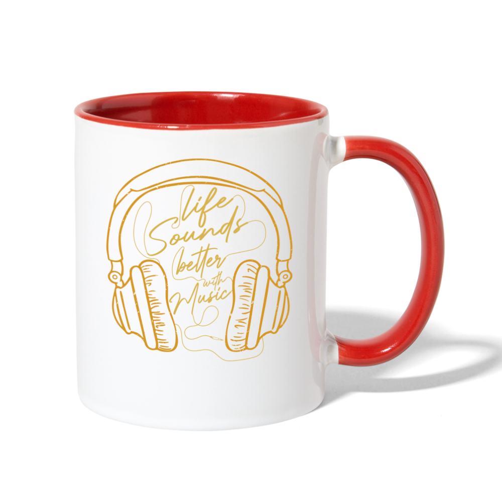 Life Sounds Better With Music Contrast Coffee Mug - white/red