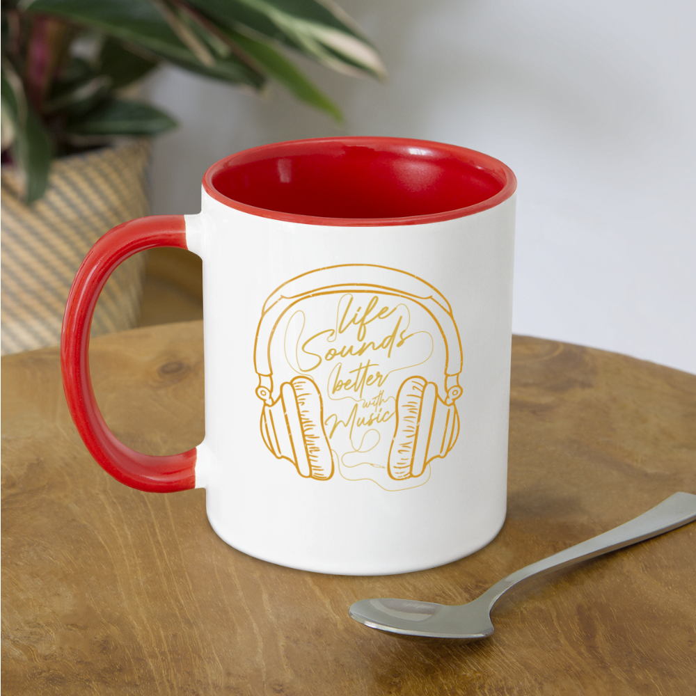 Life Sounds Better With Music Contrast Coffee Mug - white/red