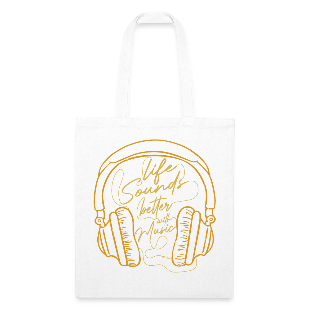 Life Sounds Better With Music Recycled Tote Bag - white