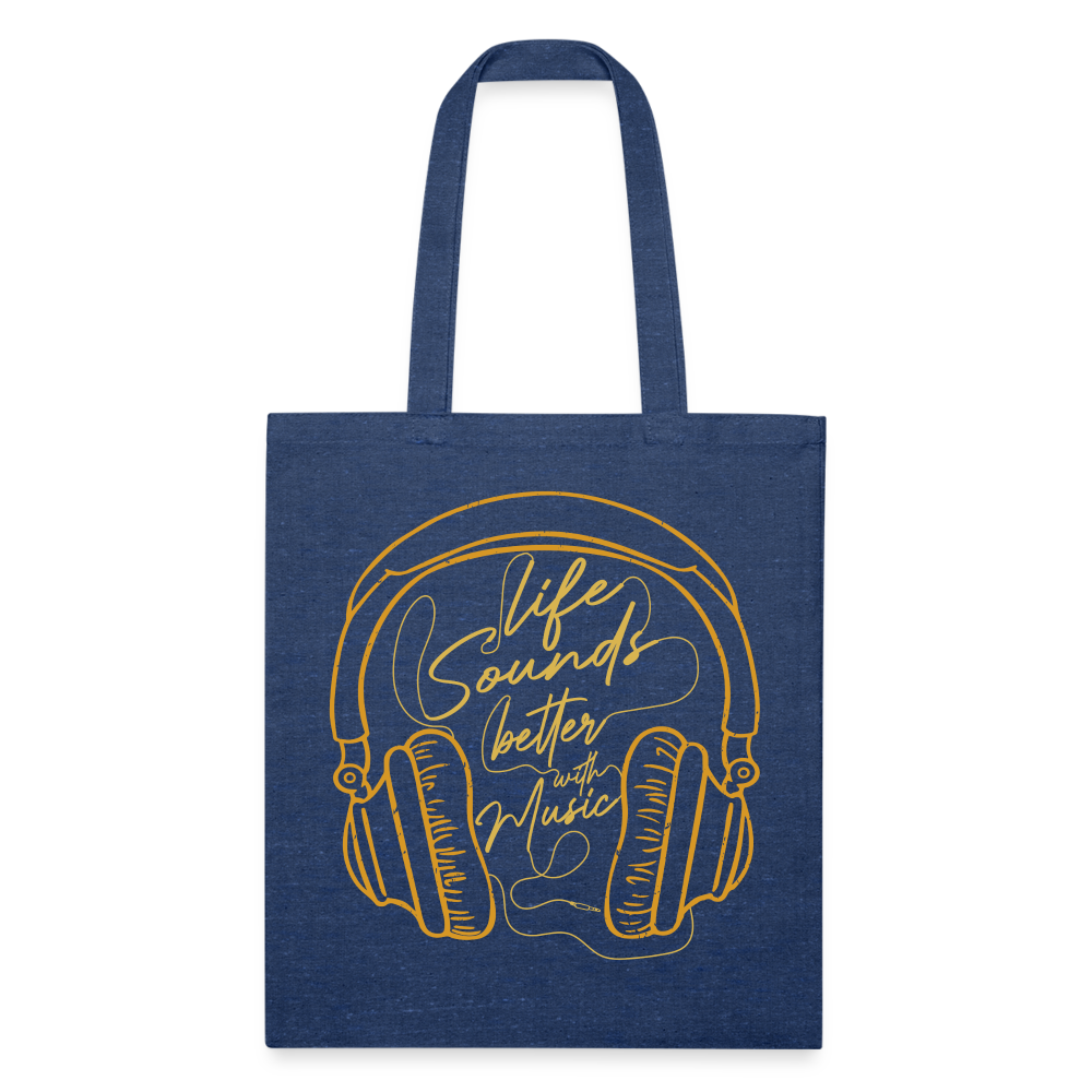 Life Sounds Better With Music Recycled Tote Bag - heather navy