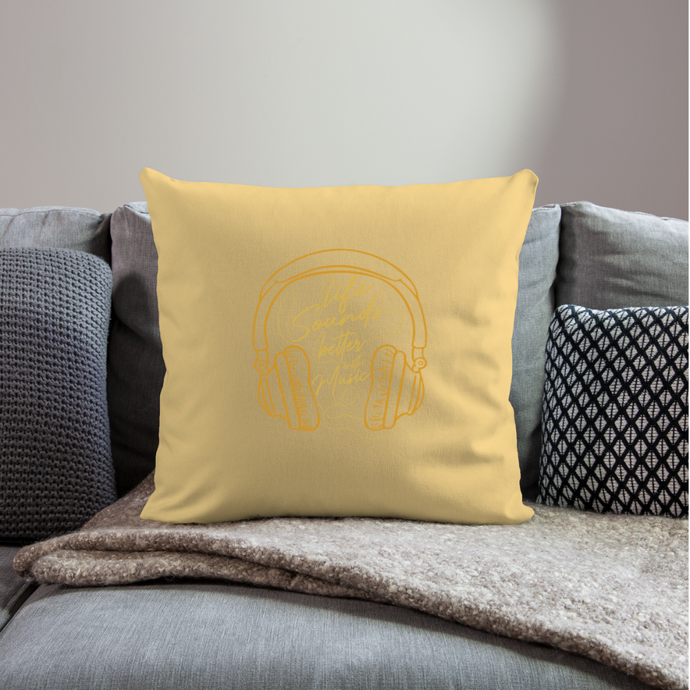 Life Sounds Better With Music Throw Pillow Cover 18” x 18” - washed yellow