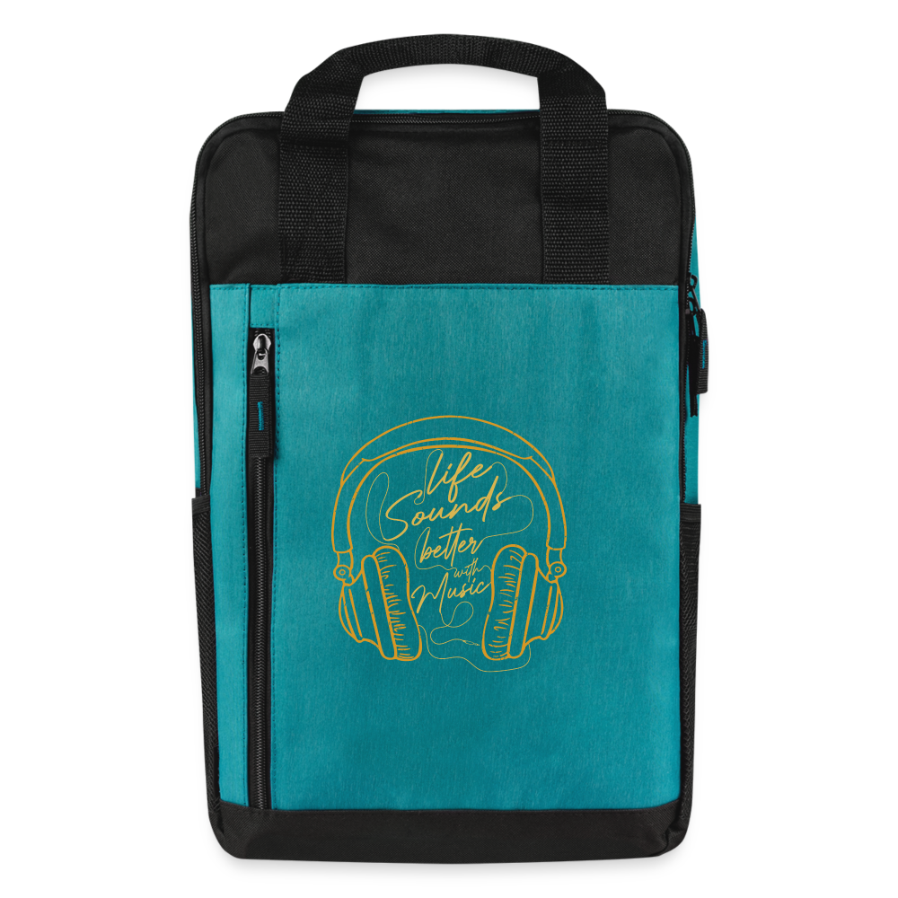 Life Sounds Better With Music Laptop Backpack - heather teal/black