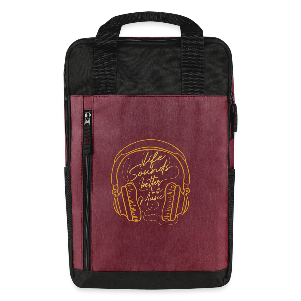 Life Sounds Better With Music Laptop Backpack - heather burgundy/black