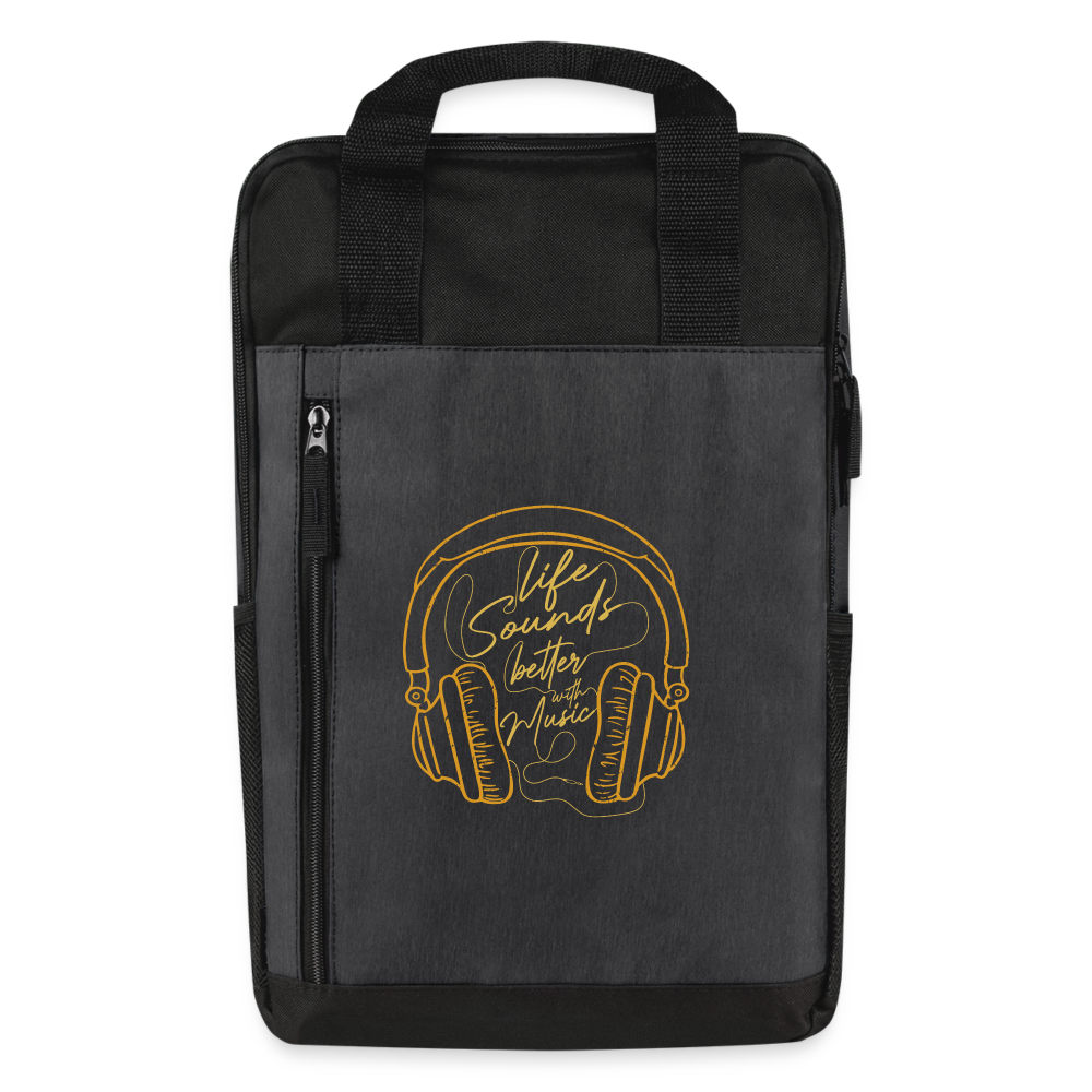 Life Sounds Better With Music Laptop Backpack - heather dark gray/black
