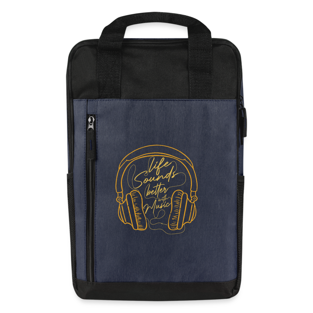 Life Sounds Better With Music Laptop Backpack - heather navy/black