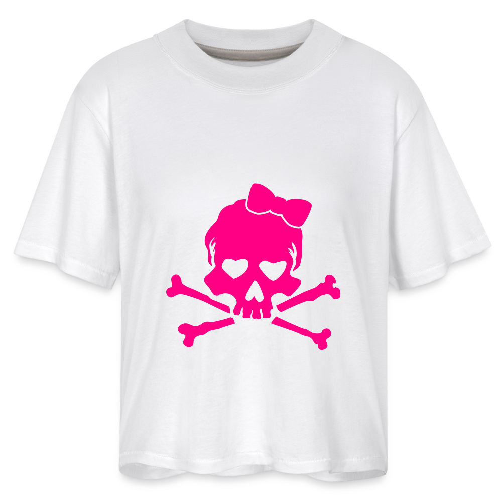 Skull With Heart Eyes Women's Boxy Tee - white