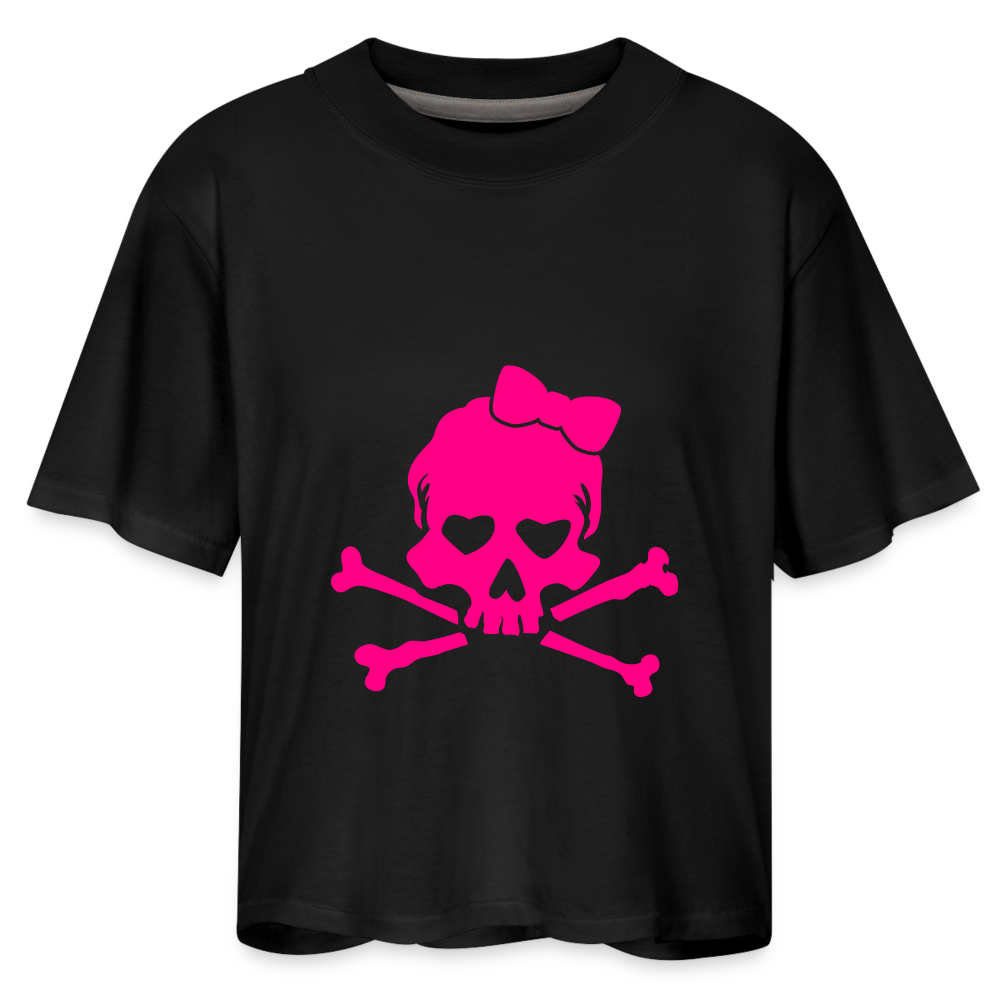 Skull With Heart Eyes Women's Boxy Tee - black