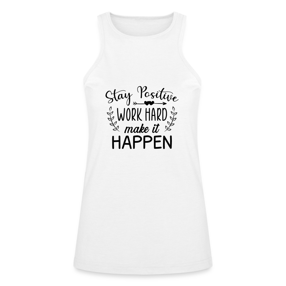 Stay Positive, Work Hard, Make it Happen. American Apparel Women’s Racerneck Tank - white