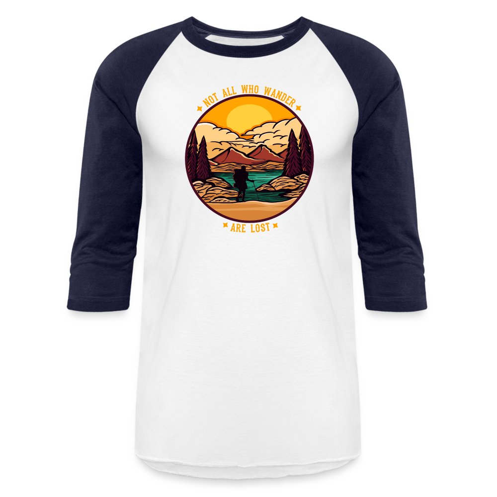 Not All Who Wander Are Lost Baseball T-Shirt - white/navy