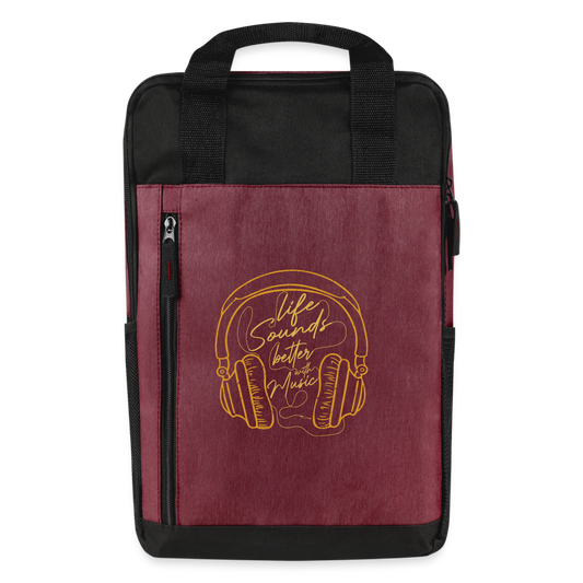 Life Sounds Better With Music Laptop Backpack - heather burgundy/black