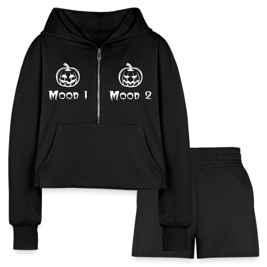 Mood 1 & Mood 2 Women’s Cropped Hoodie & Jogger Short Set - black